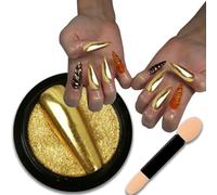 Nail Glitter Gold Chrome Nail Powder Nail Powder Nail Design for Nails Chrome Powder Nail Chrome Powder Pigment for Nail Art Glitter Crome Powder Nails Unicorn Chrome Pigment (Gold)