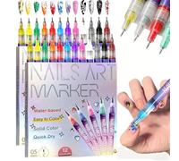 Nail Markers for Nail Art, 2025 New 12 Colors Nails Art Pens Set, Waterproof and Quick-Drying for DIY Nails Art Design Manicure Tools (2pcs)