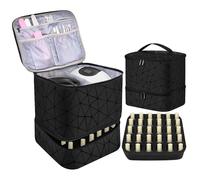 Nail Organizer, Polish Storage Case, Bottle Holder, 2 Layer Display Box with Handle, Interactive Travel Friendly Zipper Cover for Beauty Studios, Salons, Mobile Nails Tech Use 9.65x8.27*10.24 Inches