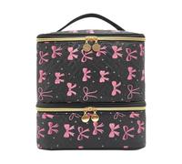 Nail Organizers and Storage - Tool Box Makeup Holder | Nail Box Organizer Case with Black Bow Design for Manicure, Pedicure Care, Grooming, Hair Art, Beauty Tools, Home Salon Storage