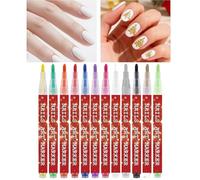 Nail Paint Pens Set - 12 Color Art Marker Kit Long Lasting | Quick Dry Formula Precision Drawing Detailing Tips for Salon, Artists, Home Manicure or Beauty Decoration Use