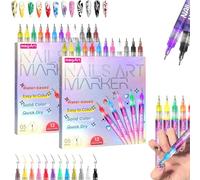 Nail Painting Kit, 12 Colors Nail Art Pens Set, 2026 New 3D Polish DIY Nails Art Marker Drawing Painting Liner Pen, Quick Drying Polish Outline Pen (2PCS)