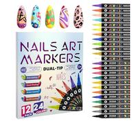 Nail Pens - Quick-Dry Long-Lasting Gel Nails Art Pens | Waterproof Nail Design Drawing Pen | 24 Colors Double-Ended, for Kids Girls Teens Adults Beginners Home Salon Dotting Crafts