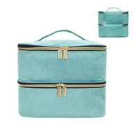 Nail Polish Organizer Case, Oil Storage Holder Organizer Carrying Case, Large Double Layer Portable Makeup Box Holds 30 Bottles, Nail Files, Cuticle Cutters,Soft Makeup Bag for Manicure Tool