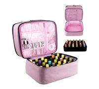 Nail Polish Organizer Case, Oil Storage Holder Organizer Carrying Case, Large Double Layer Portable Makeup Box Holds 30 Bottles, Nail Files, Cuticle Cutters,Soft Makeup Bag for Manicure Tool