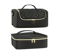 Nail Polish Organizer, Nail Storage Holder, doble capa bolsa, Nail Supplies Case with Compact and Space Design 11,81 x 9,84 x 8,66 pulgadas for Travel and Professional Use (1 unidad), Negro , Se