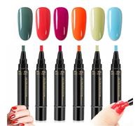 Nail Polish Pens, 3 in 1 Gel Nail Polish Pen Set, 36 Color Nail Polish Gel Pen 8 ml, Quick Dry One Step Nail Gel Pen, DIY Nail Arts for Home and Professional Manicure (6 PCS) (F)