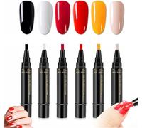 Nail Polish Pens, 3 in 1 Gel Nail Polish Pen Set, 36 Color Nail Polish Gel Pen 8 ml, Quick Dry One Step Nail Gel Pen, DIY Nail Arts for Home and Professional Manicure (6 PCS) (A)