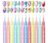 Nail Polish Pens, Quick-Drying Smudge-Proof Fine Tip Markers, Vibrant Graffiti Art Colors, 12 Piece Waterproof Polish Sticks for Precision Nail Painting Design, Multicolor