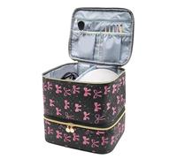 Nail Polísh Storage Bag with Black Bow Design - Double-Layer Manicure Organizer | Travel Case For Nail Varnish, Pedicure Tools, and Cosmetics | Professional Beauty Box For Home Salon & Grooming