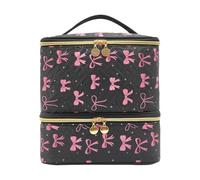 Nail Storage Organizer - Pedicure Manicure Travel Bag with Black Bow Design, Cosmetic Carry Case | Spacious Compartment Usage Grooming Hair Art Beauty Home Salon Kit Accessories Portable Storage