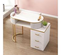 Nail Tech Desk - Mesa de manicura funcional de madera con cajones y armario de almacenamiento de 3 niveles para artistas profesionales de uñas - Elegante estación de trabajo de spa