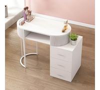 Nail Tech - Mesa de manicura de mano para artistas, estación de trabajo de belleza moderna profesional de madera con cajones y armario de almacenamiento de 3 capas, equipo para el hogar