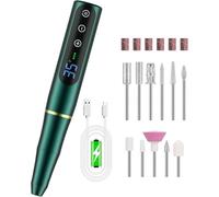 NAILGIRLS - Fresa eléctrica para uñas de gel 11 en 1, para manicura y pedicura, 35000 rpm, velocidad ajustable, LED inteligente, portátil, recargable, lima eléctrica para uñas, color verde
