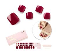 NAILOG Tiras de Esmalte de Uñas de Gel Semicurado, Calcomanías y Autoadherentes de Uñas de Los Pies con Acabado de Gel Brillante, 32 Piezas de Larga Duración Pedi Nail Wrap, Rouge Noir
