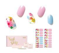 NAILOG Tiras de uñas de gel semicuradas, 34 calcomanías de uñas de gel de calidad de salón, envolturas de uñas de larga duración para mujeres con acabado de gel suave, danza de pétalos