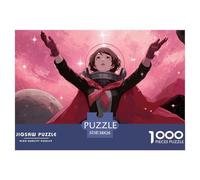 Naime-Style Illustration of A Girl 1000 Pcs Ökopapier Puzzle Astronaut in Peony Flower Lebendige Bilder Kreatives Spiel Puzzles Als Geburtstagsgeschenke 38x26cm/1000pcs