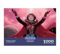 Naime-Style Illustration of A Girl 1000 Pcs Ökopapier Puzzle Astronaut in Peony Flower Lebendige Bilder Kreatives Spiel Puzzles Als Geburtstagsgeschenke 70x50cm/1000pcs