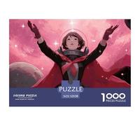 Naime-Style Illustration of A Girl 1000 Stück Ökopapier Puzzle Astronaut in Peony Flower Lebendige Bilder Kreatives Spiel Puzzles Für Erwachsene Und Kinder 52x38cm/1000pcs