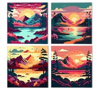 NAIMOER 4 Pack Paisaje Pintura por Números Atardecer 20x20cm