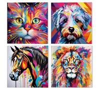 NAIMOER 4Pack Animales Coloridos Pintar por Numeros y Marco Adultos, Gatos Perros Pintura Digital en Lienzo para Niños de 8 a 12 Años Decoración del Hogar 20x20cm