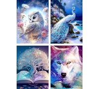 NAIMOER 4Pack Animales Diamond Painting Kit Completo Adultos, DIY Cristal Pintura De Diamante, Arte Painting Decoración con Piedras Brillantes De Pared Del Hogar 30x40cm