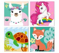 NAIMOER 4Pack Animales Pintar por Numeros y Marco, Lienzos para Niñas Regalos para Niñas Cuadros para Pintar por Numeros, Set Paint by Numbers Dibujos animados 20x20cm