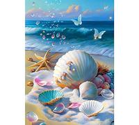 NAIMOER Conchas Kit Completo de Cuadro de Diamantes para Adultos, 5D Junto al mar Diamond Painting 30x40cm Arte Decorativo con Piedras Brillantes, DIY Manualidades para Decoración del Hogar