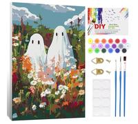 NAIMOER Pintura de fantasmas por números con marco para adultos principiantes, pintura de Halloween por números para edades de 6 a 12 años, arte sobre lienzo, regalos para decoración de pared del