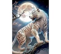 NAIMOER Tigre Blanco Diamond Painting Kit Completo Adultos, DIY Luna Cristal Pintura De Diamante, Arte Painting Decoración con Piedras Brillantes De Pared Del Hogar 30x40cm