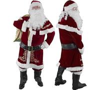 NAIQIALUO 8 Uds. Traje de Papá Noel para Hombre, Disfraz de Papá Noel, Padre, Navidad, Disfraces de Navidad para Adultos, Disfraces de Terciopelo de Lujo, Disfraz de Papá Noel 5XL