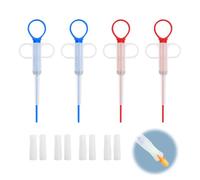 Nairv-Furn - Alimentador de 4 piezas, para mascotas, reutilizable, 8 puntas blandas, fabricado en PP y silicona, fácil de usar Pusher Shot Alimentador, dispensador de apto para animales pequeños (azul