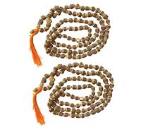 NAISHA - Juego de 2 collares de tulsi japa mala de albahaca natural/collar religioso hecho a mano/mala de meditación/cuentas de oración de semillas naturales para la muñeca (madera, rudraksh)