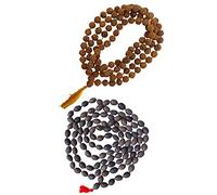 NAISHA Paquete de 2 Cuentas Rudraksha Mala, 108 + 1 Cuentas y Semillas Originales Kamal Gatta (Lotus) Himalaya Natural de 5 Caras Panch Mukhi Rudraksha, Japa, Talla Única, Madera
