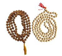 NAISHA Paquete de 2 tulsi albahaca sagrada japa mala y rudraksha mala, 108 + 1 cuentas de Japa Mala 5 caras Panch Mukhi Rudraksha para mantra diario Jaap con borla, Talla única, Madera, Tulsi Mala,