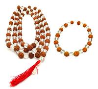 Naisha Rudraksha & Crystal Sphatik - Pulsera de cuentas y 108 cuentas anudadas Mala natural del Himalaya de 5 caras, rosario, envoltura de muñeca mala, tamaño de pulsera de 7 mm (paquete de 2)