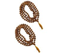 Naisha Rudraksha Mala 108+1 Collar de cuentas, Natural Himalayan 5 caras Panch Mukhi Rudraksha Semilla Oración Beads, Jaap Mala Wrap, Tamaño de la pulsera 8 mm (paquete de 2)