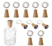 Naisicatar 10 pcs Copper alambre de botella de vino LED flexible 39 en largas luces de botella solar con 10 pcs Luz de whie, luces de botella de vino con corcho para fiesta, boda y Halloween
