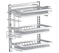 Naisicatar Estante de Secado de Platos Colgantes, 3 Niveles montados en la Pared estatúa Colgante de Plato Colgante Ajustable con estraz con torrente, Ganchos ＆ Soporte de culterio sin perforación