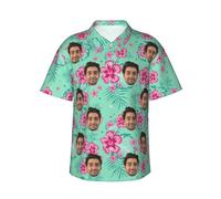 Naispanda Camisa Hawaiana Personalizada con Foto de Cara Personalizada Floral Tropical Camisas Cortas con Botones para Hombres Mujeres Verano Playa Vacaciones Fiesta