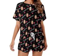 Naispanda Conjunto de Pijama Personalizado para Mujer con Cara de Foto Pijama Set Personalizada Pantalones Cortos PJs para Mujer Dama Adolescente Verano Ropa de Dormir Loungewear Regalos Tamaño