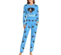 Naispanda Conjuntos de Pijamas con Foto de Mascota Personalizados con Foto para Mujeres y Hombres Conjunto de Pijamas con Foto Personalizados Ropa de Dormir de Manga Larga Pijamas para Estar en casa