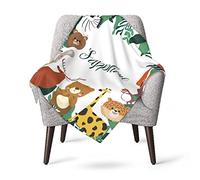 Naispanda Manta de Bebe Personalizado con su Nombre | Regalo Baby Shower| Mantas Temáticas Jungle Safari | Suave, Grueso y Cómodo