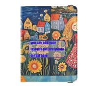 Naive Art Painting Of Happy Stylish Woman with Flower - Funda de piel para pasaporte, funda para pasaporte, documentos de viaje, funda para pasaporte con bloqueo RFID, ultra delgada, Pintura artística