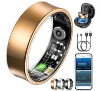 NAIXUES Anillo Inteligente Hombre Mujer, Smart Ring con Control por Gestos, HRV/Pulsometro/SpO2/ Sueño, 170+ Modos Deportivos Smartwatch de Fitness con 5ATM Impermeable, iOS Android (Oro, 7)