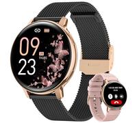NAIXUES Reloj Inteligente Mujer con Llamadas, 1.39'' Smartwatch Función Femenina, 120+ Modos Deportivos, Pulsometro, SpO2, Monitor de Sueño, Podómetro Calorías IP68 iOS Android Oro Negro, Regalo Mujer