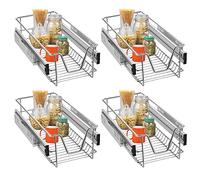 NAIZY 4x Cajón Telescópico 30 cm Cajón de cocina Aplicable Estante de Cocina Plateado de Acero Inoxidable Macizo Cajones de Cocina Extraíble (ancho real 27 cm, 4 piezas)