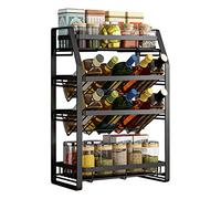 NAIZY Especiero de pie Organizador de especias negro Sistema de estante de especias Sin taladrar Estante de especias de metal desmontable de 4 niveles Estante de cocina - 53 x 35 x 20 cm