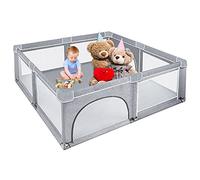 NAIZY Parque infantil XXL gris con base antideslizante y red transpirable para niños en interiores y exteriores (200 x 180 x 68 cm)