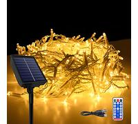 NAIZY Solar Icicle Outdoor Christmas Lights 5m 200 LED - Cortina de Luz Blanca Cálida con 8 Modos de Iluminación, Función de Memoria, Temporizador y USB
